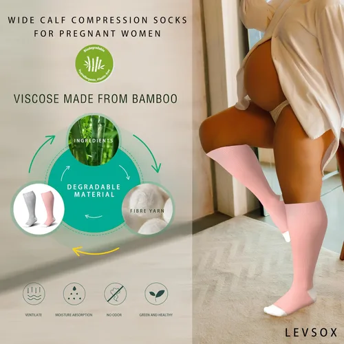 Miniatura 3 de LEVSOX Calcetines de compresión de pantorrilla ancha para mujeres y hombres, talla grande, 15-20 mmHg, hasta la rodilla, medias de gran soporte