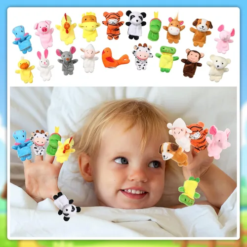 Miniatura 6 de Juego de 60 marionetas de dedo, 19 marionetas de dedos de animales de peluche diferentes, relleno de caza de huevos de Pascua para contar historias