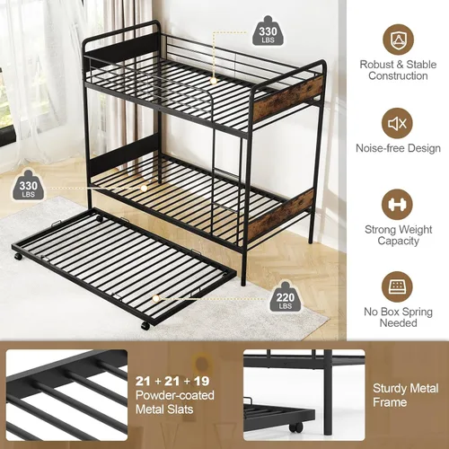 Miniatura 4 de Giantex Litera de metal individual sobre cama individual con nido, literas industriales individuales con escalera y barandillas de longitud