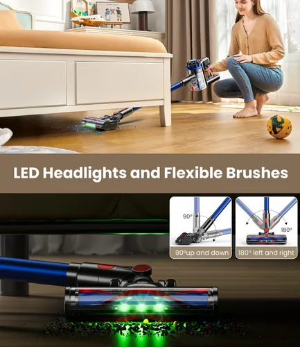 Miniatura 6 de KARDV Aspiradora inalámbrica, aspiradora de 500 W/40 Kpa para el hogar, aspiradora de palo de 60 minutos con pantalla LED, carga antienredos
