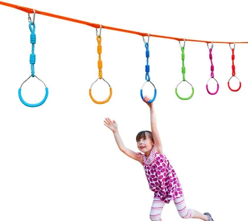 Miniatura 8 de Anillo ninja para fitness, anillo de gimnasia, barra de escalada, entrenamiento al aire libre, patio trasero, juegos de equipo de entrenamiento, Rojo