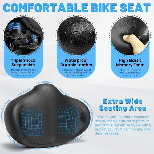 Miniatura 3 de CDYWD Noseless Oversized Bike Seat for Men Women Comfort, Extra Wide Padded Bicycle Seat Cushion, Large Comfortable Bike Saddle for Peloton