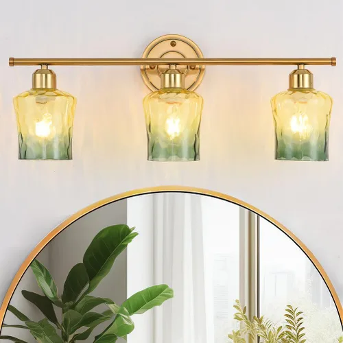 Miniatura 9 de Lámpara de baño de 3 luces, lámpara de tocador negra mate con pantalla de vidrio gris, moderna lámpara de pared de baño E26 para sobre espejo