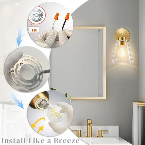 Miniatura 7 de Hamilyeah Juego de 2 apliques de pared dorados, accesorios de iluminación de baño, modernos apliques industriales para interiores, lámparas de pared