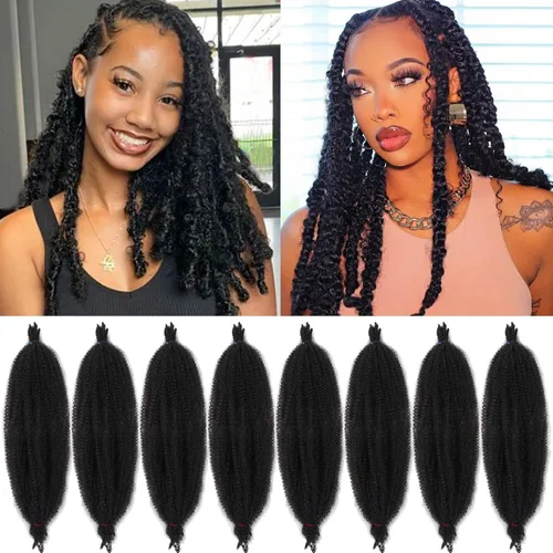 Miniatura 20 de ZRQ Cabello afro trenzado negro elástico para Butterfly Locs de 12 pulgadas, cabello trenzado de ganchillo Marley Twist preseparado, 3 paquetes