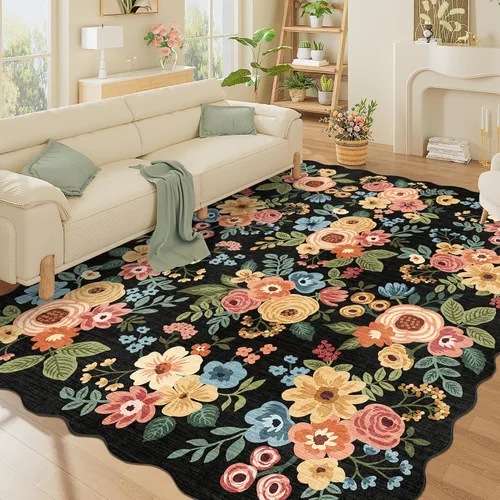 Miniatura 155 de DUKINO Alfombra de área de 6 x 9 pies, alfombra floral para sala de estar, ligera, antideslizante, lavable, alfombra de interior de pelo bajo