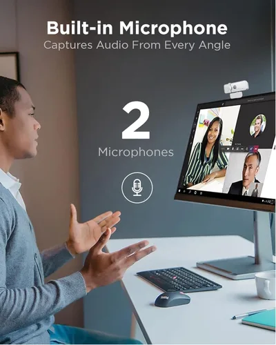 Miniatura 4 de Lenovo Cámara web HD 1080p (300 FHD) - Cámara de monitor con gran angular de 95°, giro e inclinación de 360°, micrófonos duales, cámara de Gris