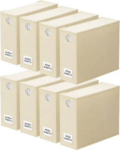 SpaceAid Paquete de 8 Organizadores y Almacenamiento de Sábanas de Cama, Organizador de Sábanas Plegable para Armario de Ropa Blanca, Carpeta Beige
