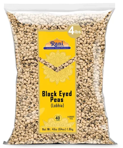 Miniatura 25 de Rani Black Eyed Peas, Guisantes de Carita Secos (Lobhia) 400oz (25lbs) 11.36kg Caja a Granel ~ Completamente Natural Vegano Kosher Apto