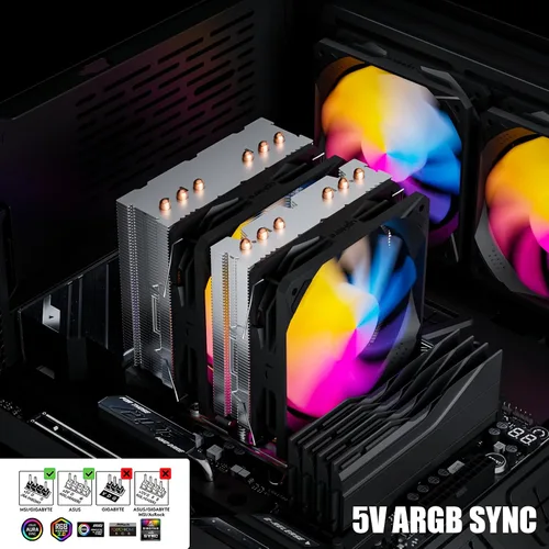 Miniatura 8 de upHere D6SEC Enfriador de aire de CPU de doble torre con tubos de calor de cobre de 6mm x 6 y ventiladores PWM ARGB de 5V de 120mm