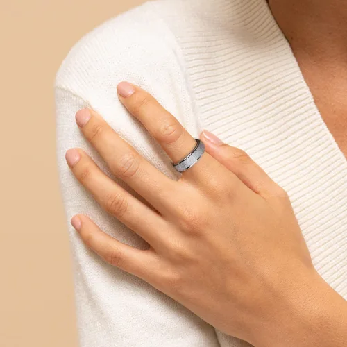 Miniatura 4 de LAOYOU Anillo giratorio para aliviar la ansiedad y la ansiedad para mujer, acero inoxidable de 0.236 pulgadas, con purpurina, para aliviar