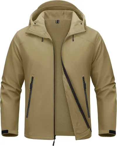 Miniatura 10 de MAGCOMSEN Chaqueta impermeable Softshell para hombre, con forro polar, ligera, con capucha, rompevientos, para invierno, senderismo, táctica