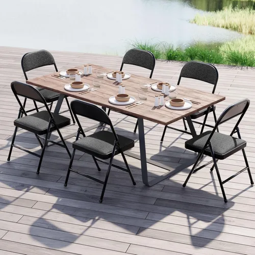 Miniatura 2 de Nazhura Paquete de 4 sillas plegables, juego de sillas de comedor de tela con cojín acolchado y respaldo, asiento interior y exterior para hogar