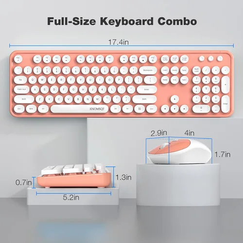 Miniatura 36 de KNOWSQT Combo de teclado y ratón inalámbrico, teclados lindos de tamaño completo estilo máquina de escribir 2.4G azul colorido - receptor USB Plug