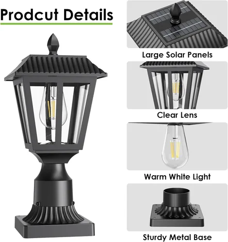 Miniatura 3 de Lámpara solar para exteriores – 3000 K blanco cálido, IP45 impermeable, luces solares para jardín, patio, paisaje, lámpara decorativa exterior