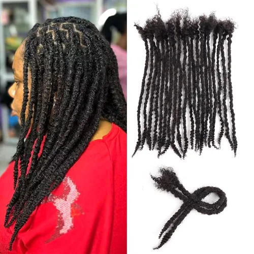 Miniatura 20 de Extensiones de cabello humano texturizado con extremos rizados, extensiones de cabello humano completamente hechas a mano para mujeres/hombres, se