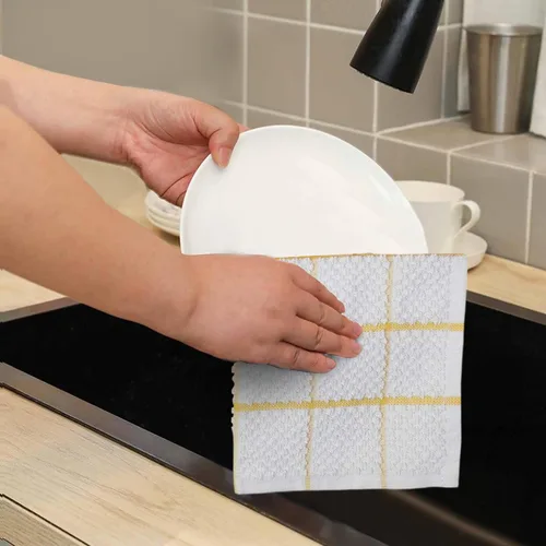 Miniatura 5 de Amour Infini paños de cocina y repasadores, 100 % algodón, muy absorbentes, se pueden lavar a máquina Cuadros amarillos