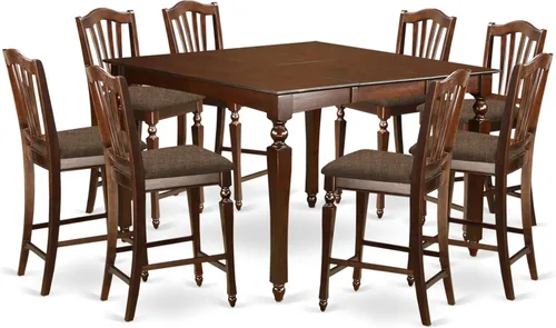 East West Furniture CHEL9-MAH-C - Juego de pub de 9 piezas de altura de mostrador, incluye una mesa de comedor cuadrada con hojas de mariposa y 8