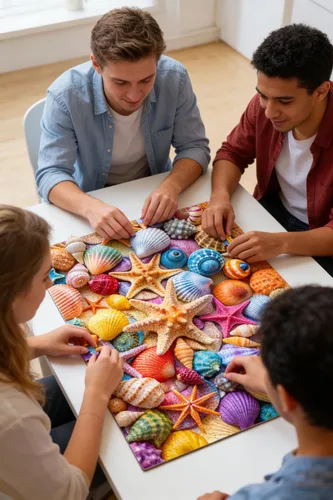 Miniatura 8 de Rompecabezas para adultos de 1000 piezas, coloridos conchas y estrellas de mar, rompecabezas de 1000 piezas para adultos con letra en la parte