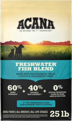 ACANA Alimento seco sin granos para perros Receta de pescado de agua dulce Bolsa de 25 libras