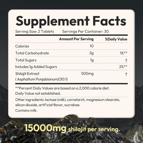 Miniatura 4 de Shilajit para hombres, 500 mg de fuerza extra, máxima potencia, auténtico shilajit del Himalaya, apoyo inmunológico, energía y cognición, 60 mesas