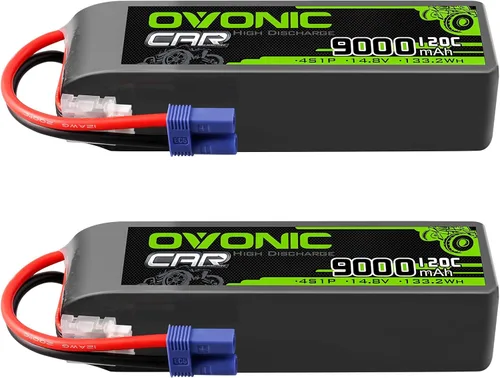 OVONIC 4S LiPo Batería 14.8V 9000mAh 120C con enchufe EC5 para RC Car RC Truck Avión Helicóptero Barco Carreras RC Hobby (2 paquetes)