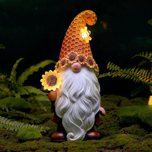 Miniatura 9 de Olekki Gnomos de jardín de Navidad para exteriores, estatua de gnomo flocada con luces LED solares Gnomos decoraciones de jardín para patio, Gnomo