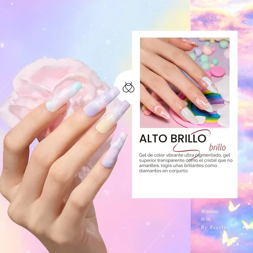 Miniatura 4 de beetles colección “Pastel Paradise” - Kit de 20 esmaltes de uñas en gel con 3 frascos de capa superior brillantina y mate y capa base, tonos