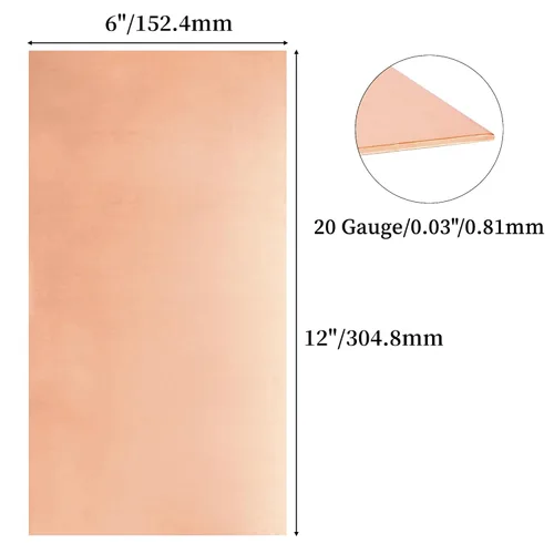 Miniatura 2 de GOORY 3 piezas de chapa de cobre puro - Calibre 20 (0,81 mm) de espesor 6" x 12" Chapa de cobre 99,9%+ - Lámina delgada de doble cara con película
