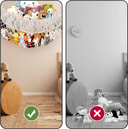 Miniatura 5 de Almacenamiento de animales de peluche de algodón, hamaca de animales de peluche, red de animales de peluche boho para dormitorio (color crema)