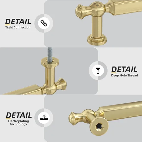 Miniatura 3 de Goldenwarm Paquete de 5 tiradores de gabinete dorados de 3 pulgadas, manijas de cajón de cocina, accesorios de tocador de aleación de zinc