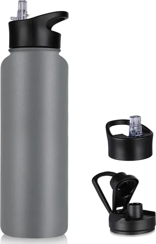 Miniatura 60 de Botella de agua aislada de 64 onzas con tapas de pajita y boquilla, jarra de agua de acero inoxidable de medio galón con mango de paracord, vacío