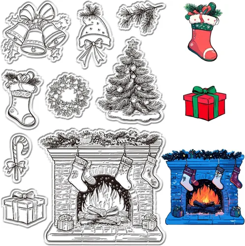 Miniatura 13 de CRASPIRE Sellos de goma transparente de Navidad para casa de invierno, bosque, copo de nieve, alce, muñeco de nieve, trineo, sellos de silicona
