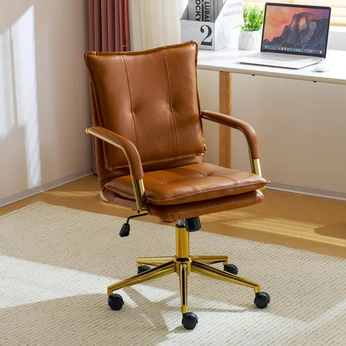 Miniatura 7 de Silla de escritorio de oficina sin brazos, silla de trabajo de piel sintética con ruedas giratorias de 360 grados, altura ajustable, función
