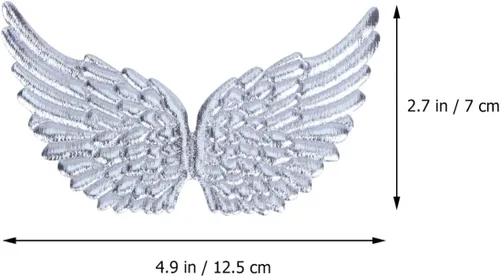 Miniatura 3 de 12 piezas de mini parches de alas de ángel con purpurina para manualidades, parches para planchar con alas en relieve para bricolaje (plateado)