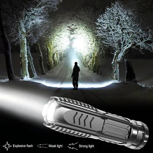 Miniatura 4 de 2 unids LED recargable USB de largo alcance mini portátil hogar resistente linterna iluminación LED linternas de alto brillo ajustable luz de flash