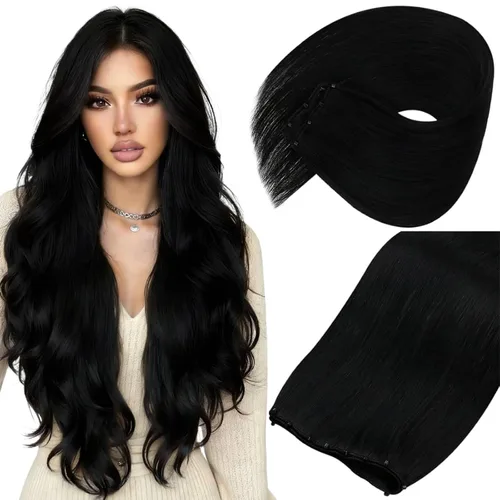 Sunny - Extensiones de cabello humano con cuentas de trama, doble trama, color negro natural, lacio, microperlas, extensiones de cabello humano con