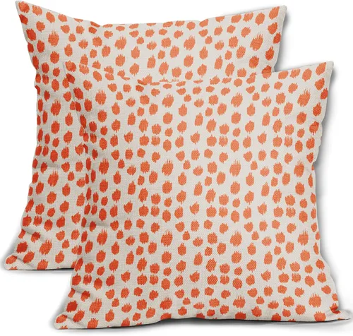 Miniatura 96 de Fundas de almohada marrón y blancas de 18 x 18 pulgadas, juego de 2 almohadas boho grises con lunares, fundas de almohada modernas estampadas
