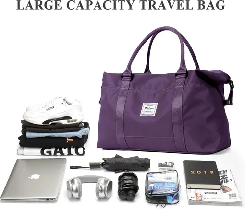Miniatura 2 de Bolsas de fin de semana para mujer, bolsa de lona de viaje, bolsa de transporte para artículos personales durante la noche con bolsillo para ropa