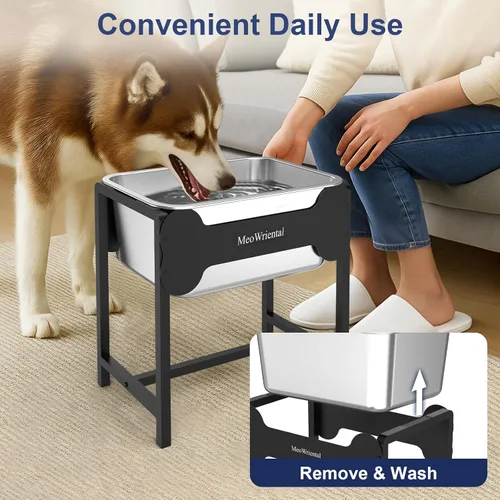 Miniatura 8 de Cuenco elevado de agua para perros de 2.5 galones para razas grandes, cuenco de agua grande de acero inoxidable elevado de 14.2 pulgadas de alto