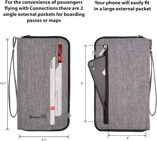 Miniatura 4 de Valante - Organizador de documentos de viaje familiar prémium con capacidad para pasaporte RFID, Gris, L, Cartera RFID