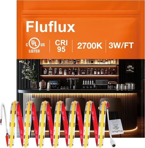 Tira de luces LED COB 2700K, cinta de luz flexible premium de 24V CC con fuerte cinta VHB de 3M, CRI 95, certificación UL, cortable, regulable, para