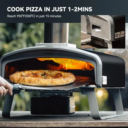 Miniatura 6 de Horno de pizza de leña con piedra giratoria, horno portátil de leña/carbón para pizza con chimenea y puerta, estufa de pizza al aire libre