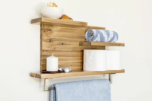 Miniatura 8 de Straga Estantes rústicos de baño montados en la pared, organizadores de estantes de madera dura de 23 pulgadas con soporte para toallas de 18