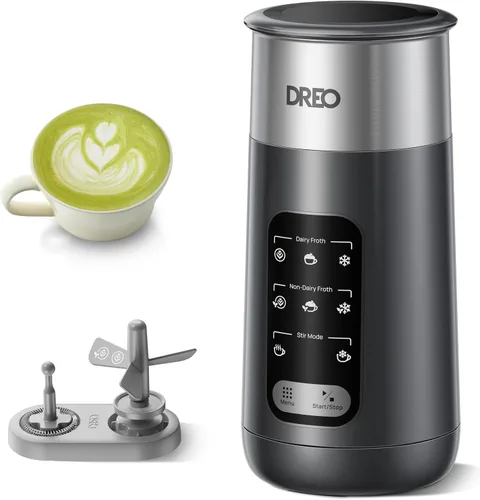 Miniatura 10 de DREO Espumador de Leche, espumador eléctrico de acero inoxidable 8 en 1 para microespuma de arte de café con leche, espumadores automáticos de 9