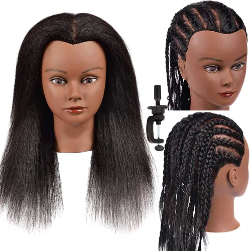 Cabeza de maniquí de 100% cabello humano, cosmetología, pelo, africano, entrenamiento, peinado soplado, corte trenzado, para peluquería