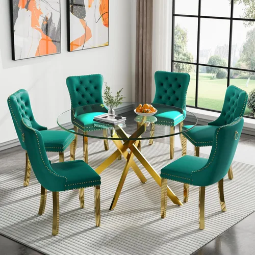 Miniatura 72 de Juego de 4 mesas de comedor de cristal para 4, juego de 4 mesas y sillas de cocina modernas, juego de mesa de comedor de cocina de 5 piezas con mesa
