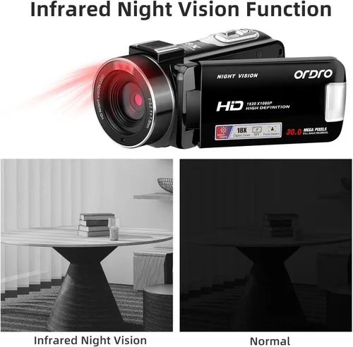 Miniatura 3 de ORDRO Videocámara, cámara de videoblogs Full HD 1080p de 30FPS con visión nocturna IR para principiantes, pantalla IPS de 3.0 pulgadas, zoom digital