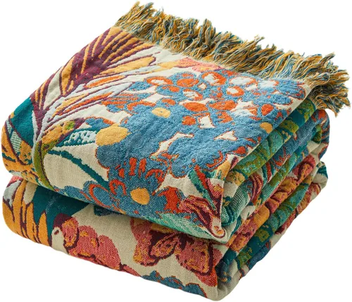 Miniatura 16 de MSGKV - Manta bohemia/primaveral de algodón para sofá y sala de estar, de gasa acogedora, de 50 x 60 pulgadas