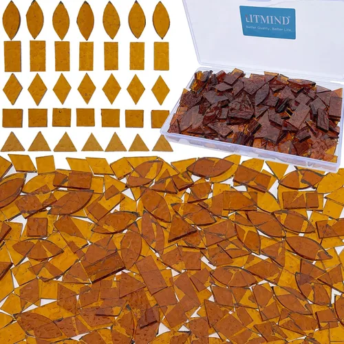Miniatura 8 de LITMIND Kit de Azulejos de Mosaico de Vidrio Manchado Rojo Naranja para Manualidades - 240 Piezas, 5 Formas Mixtas